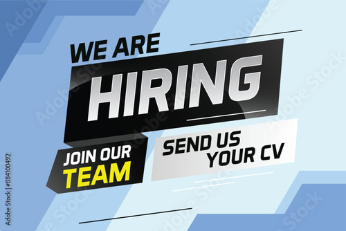 Hiring recruitment design for banner poster. We are hiring lettering with geometric shapes lines. Vector illustration typographic. Open vacancy design template

