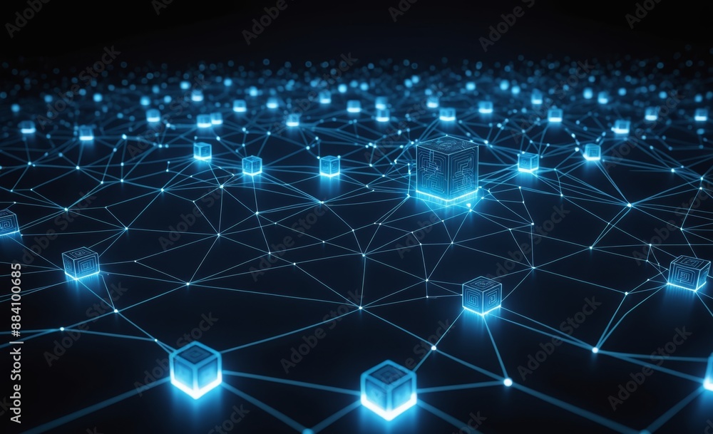 Obraz premium Blockchain Network with Glowing Nodes