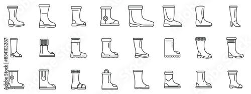 Boots icons set. Large set of waterproof boots icons showing different styles and protection levels for various uses