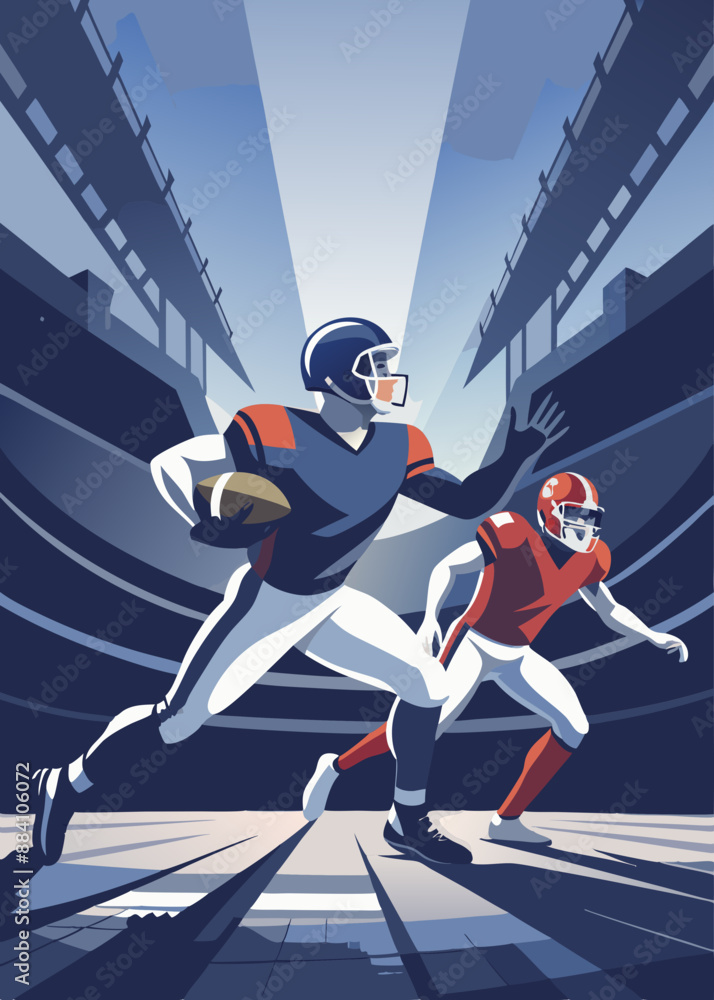 Fototapeta premium football player with ball Super bowl players versus. American football player. Sportsman with ball in helmet on stadium in action. Sport and motivation
