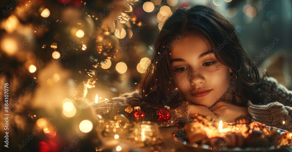 Cute girl enjoying the holidays at Christmas. Decorate feast, Generative AI Cute girl enjoying the holidays at Christmas. Decorate feast, Generative AI