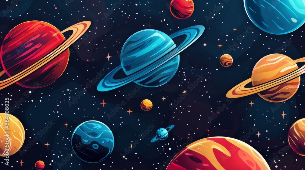 Colorful planets and stars in deep space create an enchanting cosmic scene Colorful planets and stars in deep space create an enchanting cosmic scene