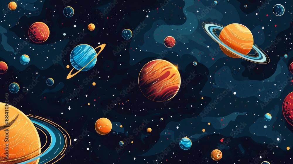 Planets and stars in the vastness of space create a mesmerizing cosmic landscape Planets and stars in the vastness of space create a mesmerizing cosmic landscape