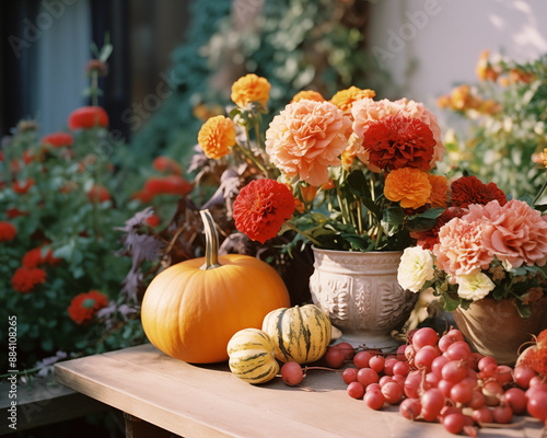 Happy Thanksgiving day traditional backdrop. Pumpkin background. Celebrating autumn holidays.