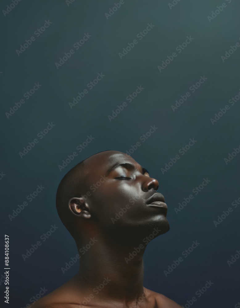 Conceptual depiction of a believing person, head turned towards heaven, radiating inner peace, calm equilibrium and hope Conceptual depiction of a believing person, head turned towards heaven, radiating inner peace, calm equilibrium and hope