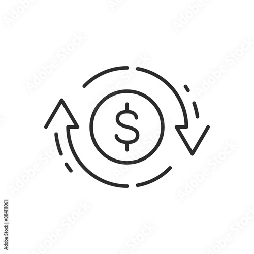 Currency circulate icon. Thin line vector stroke illustration.