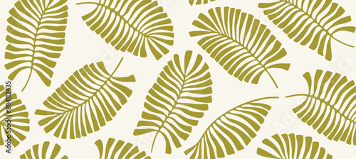 tropical palm leaves hand drawn seamless pattern.