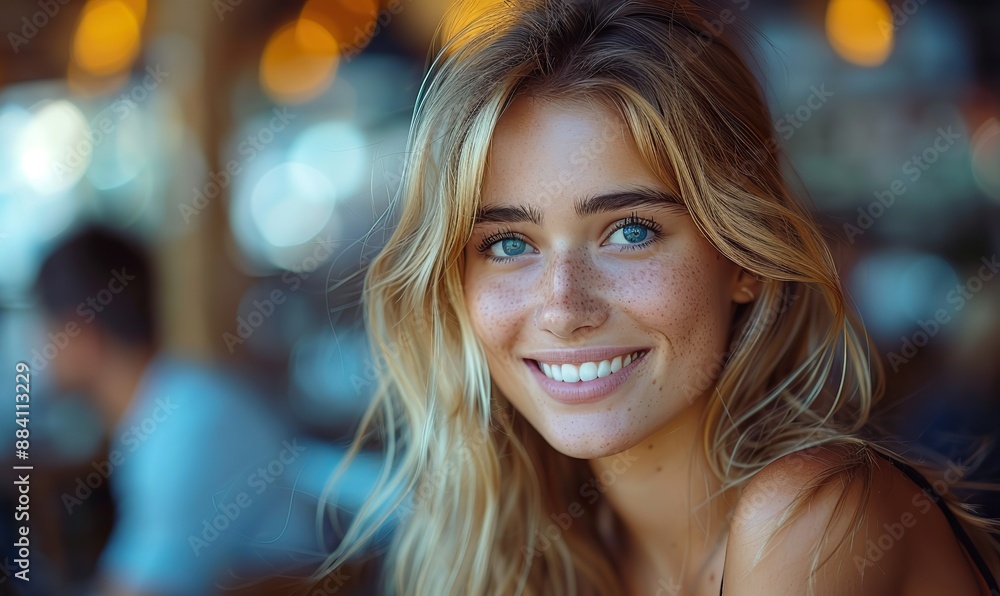 On a date at a restaurant, a portrait of a young, cute girl smiling at her boyfriend. On a date at a restaurant, a portrait of a young, cute girl smiling at her boyfriend.