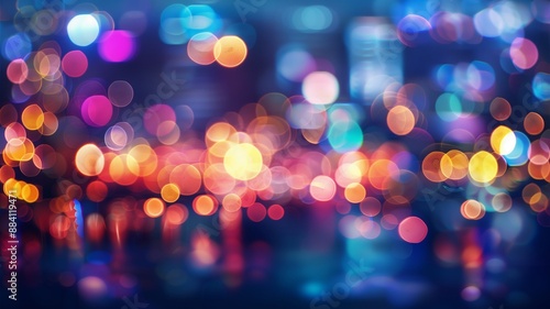 A beautifully composed abstract image with vibrant colors of bokeh light reminiscent of city lights. For Christmas, Birthday, anniversary party celebration wallpaper with copyspace.