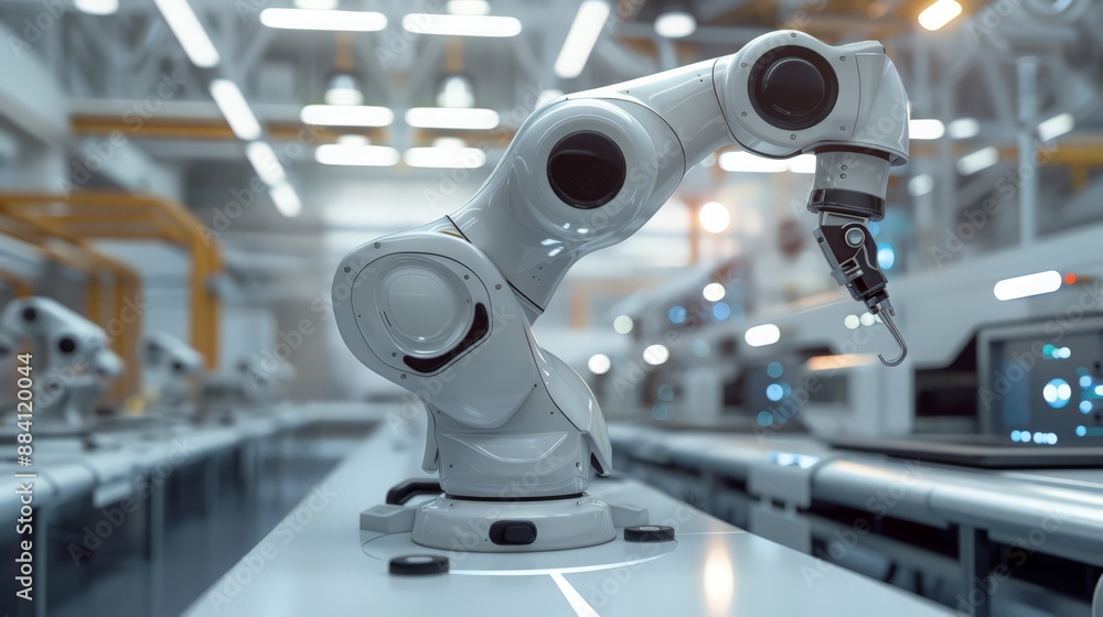 Capture the dynamic environment of a factory where robots are producing consumer electronics, emphasizing the high-tech Capture the dynamic environment of a factory where robots are producing consumer electronics, emphasizing the high-tech
