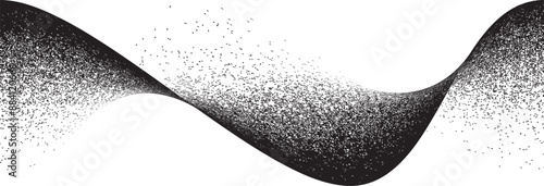 Sprayed black wavy line .Graffiti art design . Noise dispersion logo . Spray effect .Grunge curved line . Grainy, gritty textured line . Distressed element .vector 