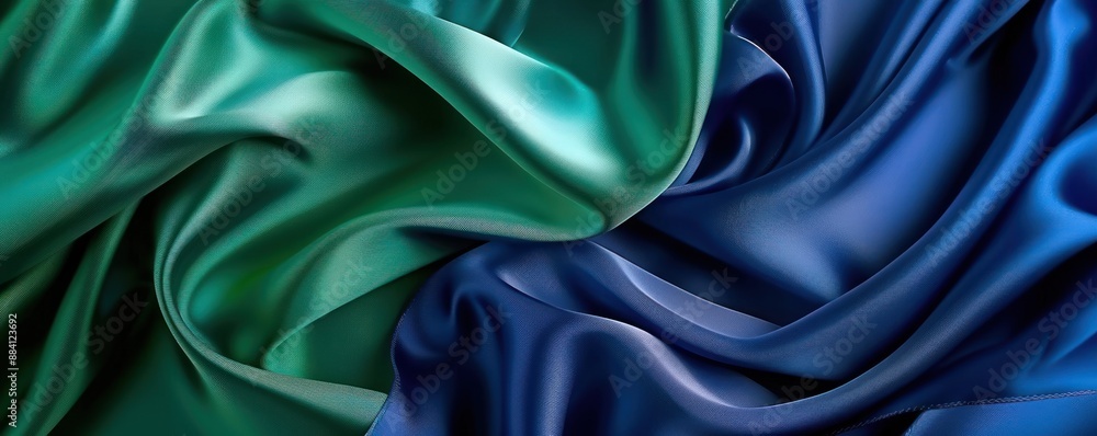 Fototapeta premium Shimmering interplay of teal and cobalt blue silk fabric