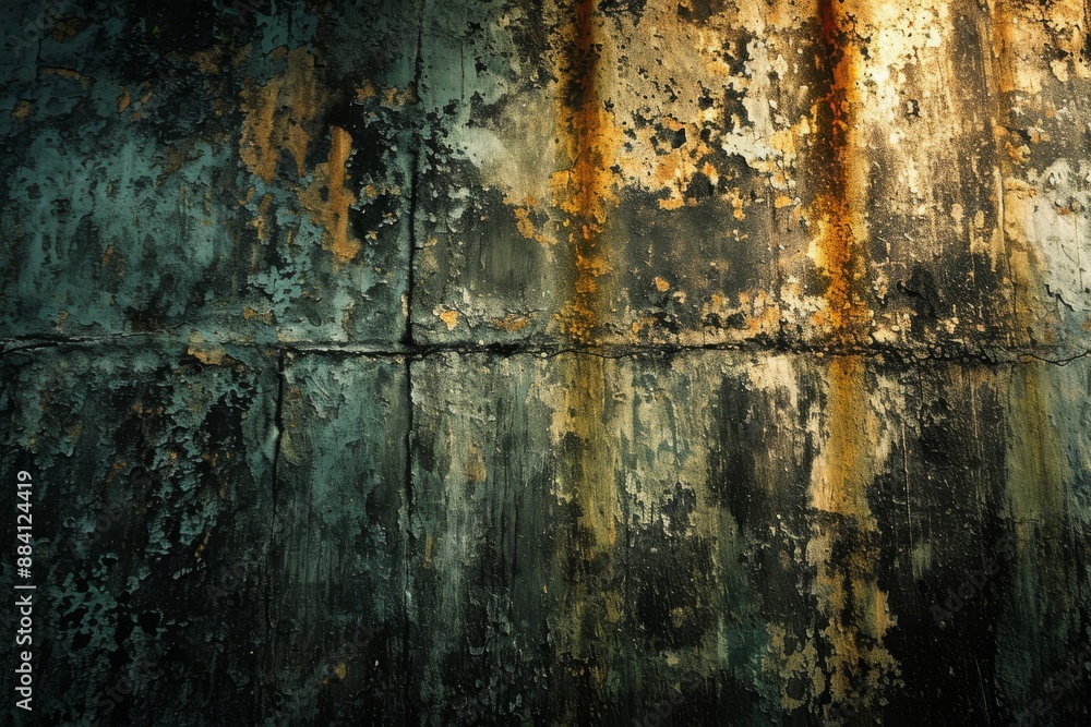 Fototapeta premium Aged wall covered in chipped paint and rust spots, Grunge Texture Background, Ai generated