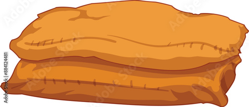 Two full burlap sacks are laying on top of each other, isolated on a white background