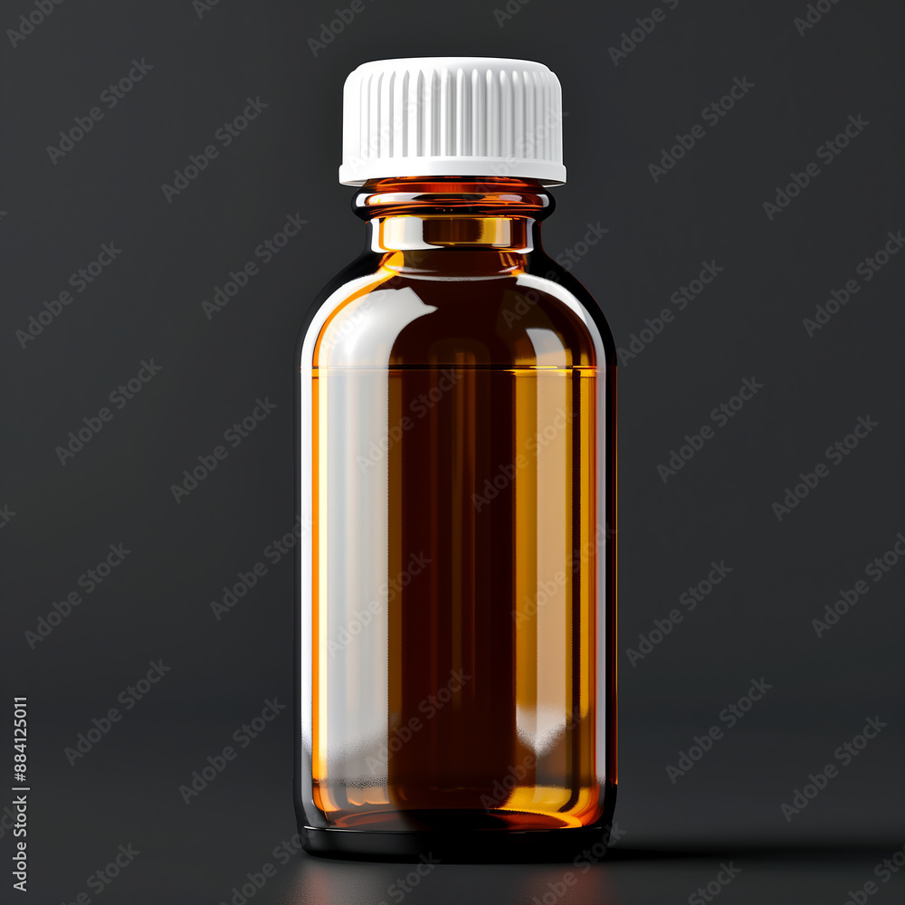 Amber Glass Medicine Bottle on Black Background Amber Glass Medicine Bottle on Black Background