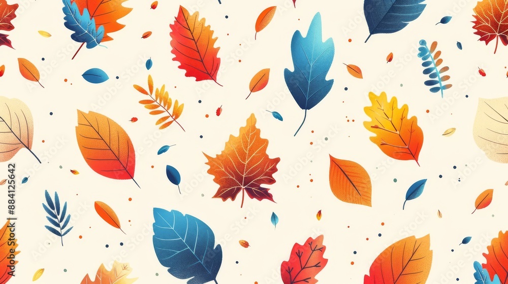 Obraz premium Colorful and whimsical autumn leaves seamless pattern background