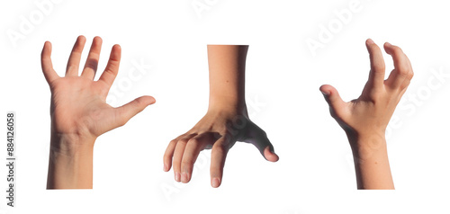 Grabbing, holding, catching and taking gesture set. Kids childs hands with something, holding product isolated on white background.., transparent PNG photo