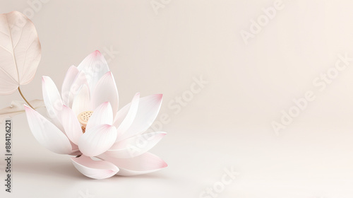 Beautiful white lotus flower on beige background, symbolizing purity and serenity for Navaratri festival decorations