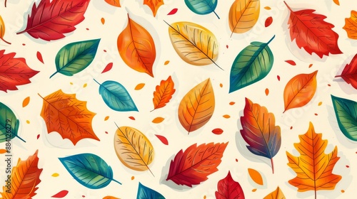 Colorful autumn leaves seamless pattern background photo