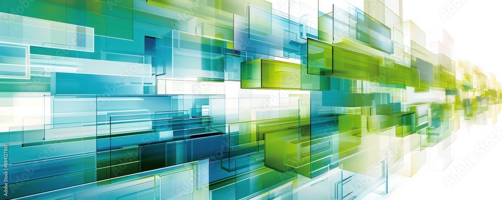 Three Dimensional Illustration of Green and Blue Glass Rectangles Three Dimensional Illustration of Green and Blue Glass Rectangles