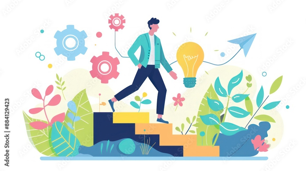 Man Climbing Stairs to Success Man Climbing Stairs to Success