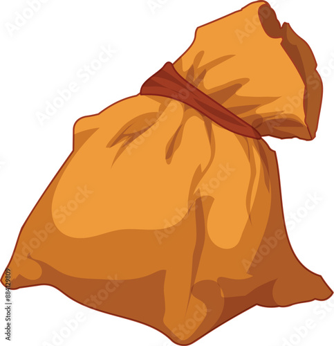 Full canvas bag tied tightly with brown rope is isolated on white