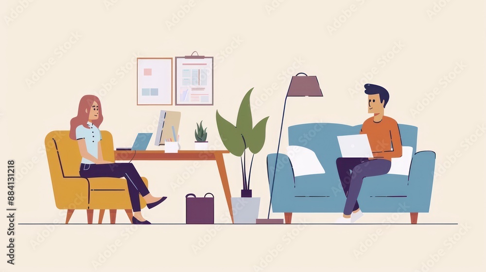 Couple working from home, remote work, coworking space Couple working from home, remote work, coworking space