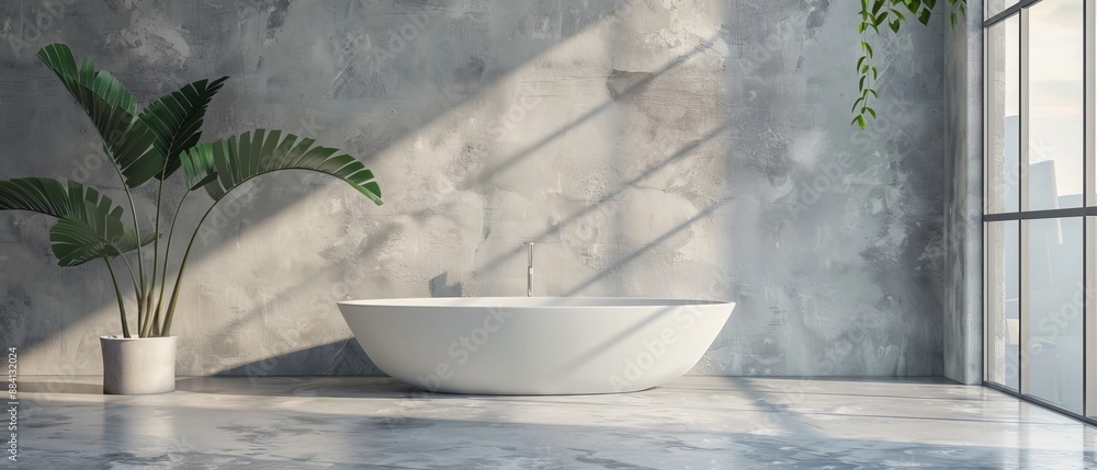 A large white bowl sits on the countertop, nearby is a plant in a white vase, both situated by the window A large white bowl sits on the countertop, nearby is a plant in a white vase, both situated by the window