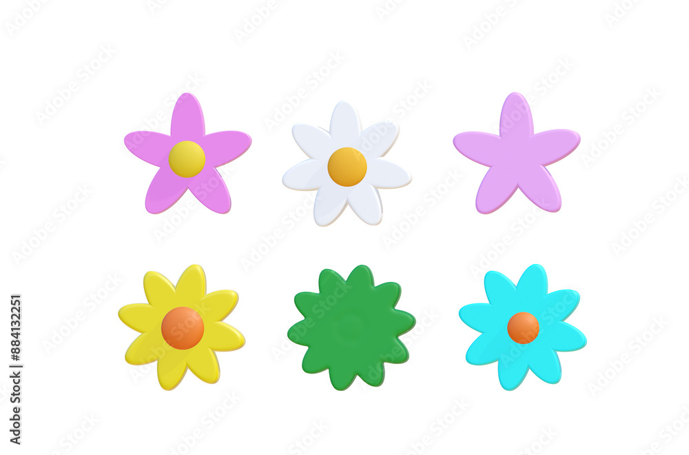 3D flowers collection of plant, set of flowers on white background. 3D flowers collection of plant, set of flowers on white background.