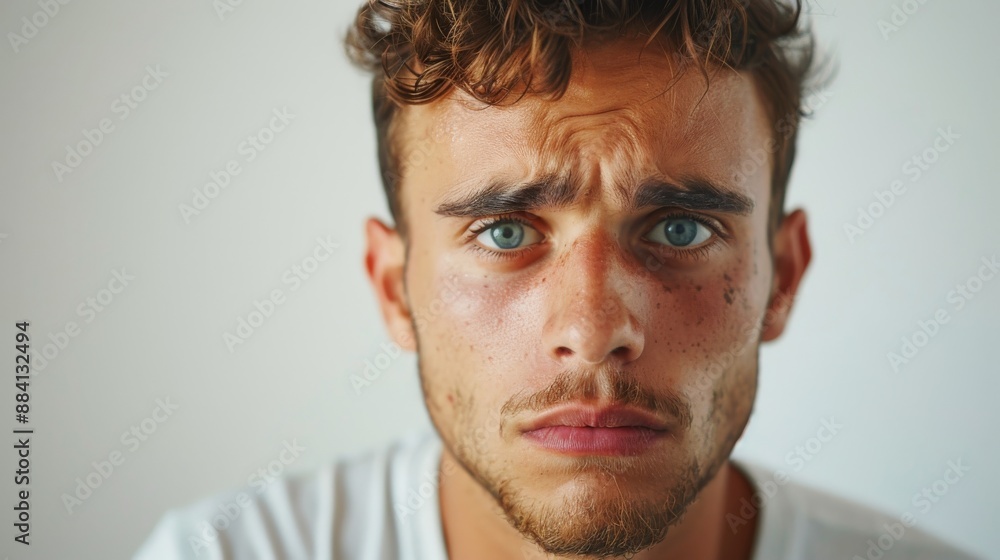 Portrait of a young man with a concerned expression on his face Portrait of a young man with a concerned expression on his face