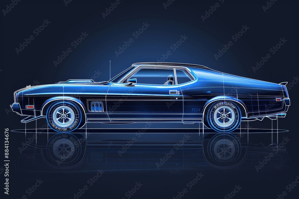 Fototapeta premium Wireframe Muscle Car Render