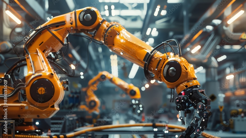 Step into our futuristic industrial factory, where robots work seamlessly alongside humans. Step into our futuristic industrial factory, where robots work seamlessly alongside humans.