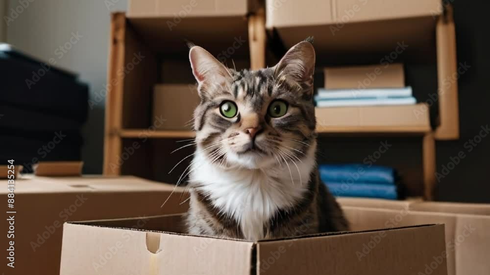 Cat Sitting in Cardboard Box During Move Cat Sitting in Cardboard Box During Move