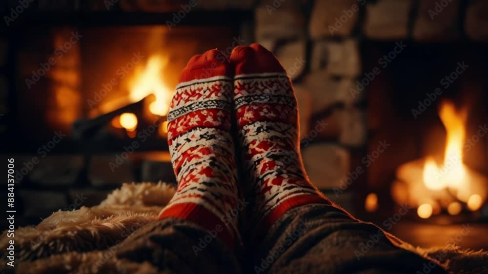 Cozy Feet in Warm Socks by a Crackling Fireplace Cozy Feet in Warm Socks by a Crackling Fireplace