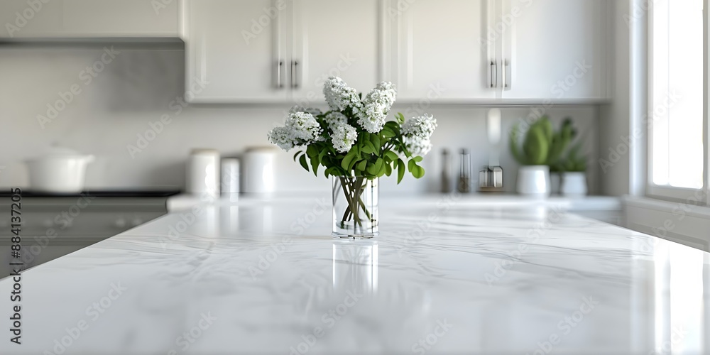 3D rendering of a modern clean kitchen with marble granite counter island. Concept Kitchen Design, 3D Rendering, Modern Decor, Marble Granite, Clean Aesthetic 3D rendering of a modern clean kitchen with marble granite counter island. Concept Kitchen Design, 3D Rendering, Modern Decor, Marble Granite, Clean Aesthetic