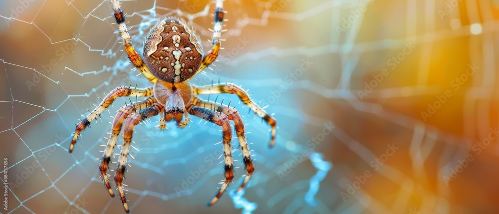 A tight shot of a spider on its web, with a background of another spider blurred A tight shot of a spider on its web, with a background of another spider blurred