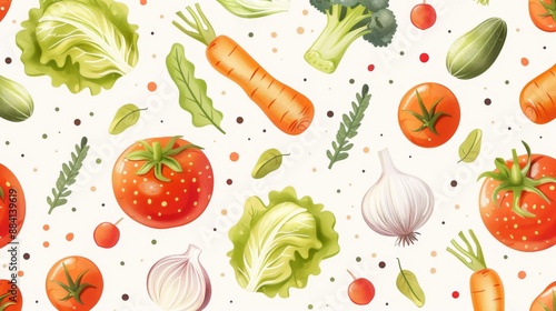 Seamless pattern of hand-drawn vegetables and herbs