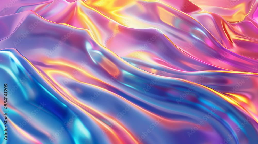 Fototapeta premium Background with abstract waves. Vibrant holographic chrome gradient. AI generative