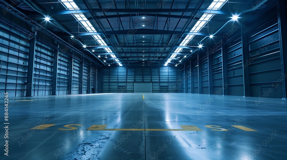 Empty Industrial Warehouse with Bright Lights Empty Industrial Warehouse with Bright Lights