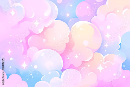 パステルカラーのふわふわの雲の背景イラスト