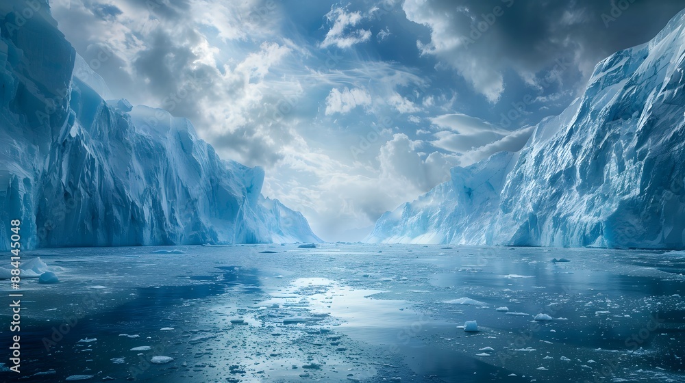 Icy arctic scene with dramatic glaciers and snowy expanses, perfect for conveying the beauty of cold and remote environments. Icy arctic scene with dramatic glaciers and snowy expanses, perfect for conveying the beauty of cold and remote environments.