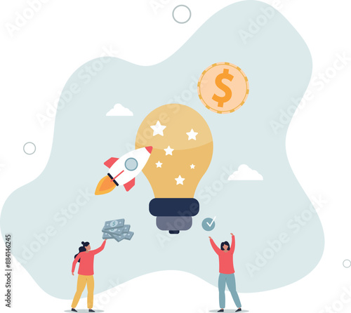 Venture capital as private equity and investors finances.Start up company capital growth from crowdfunding money raising.flat design.illustration with people.