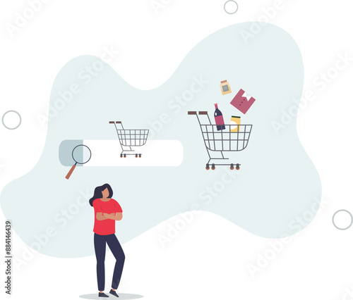 SEO, Search Engine Optimization, customer search online and buy from website, conversion rate concept.flat design.illustration with people.