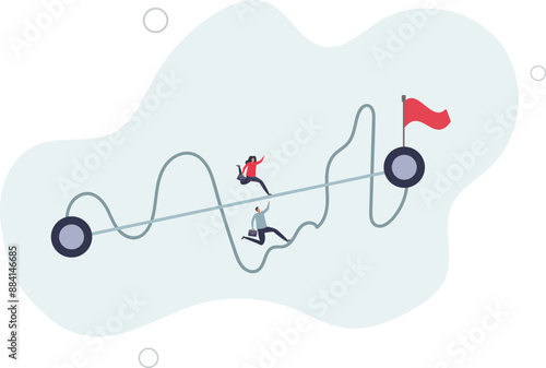 Easy or shortcut way to win business success or hard path and obstacle concept.flat design.illustration with people.
