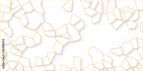 3D broken glass quartz Voronoi diagram vector background. white color Broken Stained-Glass Background with orange lines. Papercut geometric mosaic tiles pattern background. Seamless vintage vector bg.