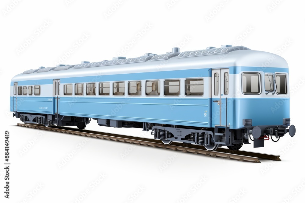 Isolated side view of a railway passenger car on white background for enhanced search relevance Isolated side view of a railway passenger car on white background for enhanced search relevance