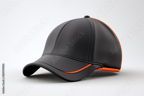 Graphite baseball cap with stylish orange stripes, isolated on white background in side view