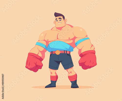 Illustration of a athlete heavyweight boxer wearing red boxing gloves and red boxing shoes 