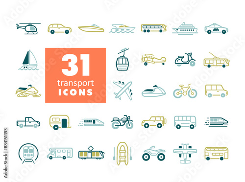 Transportation vector flat icon set isolated