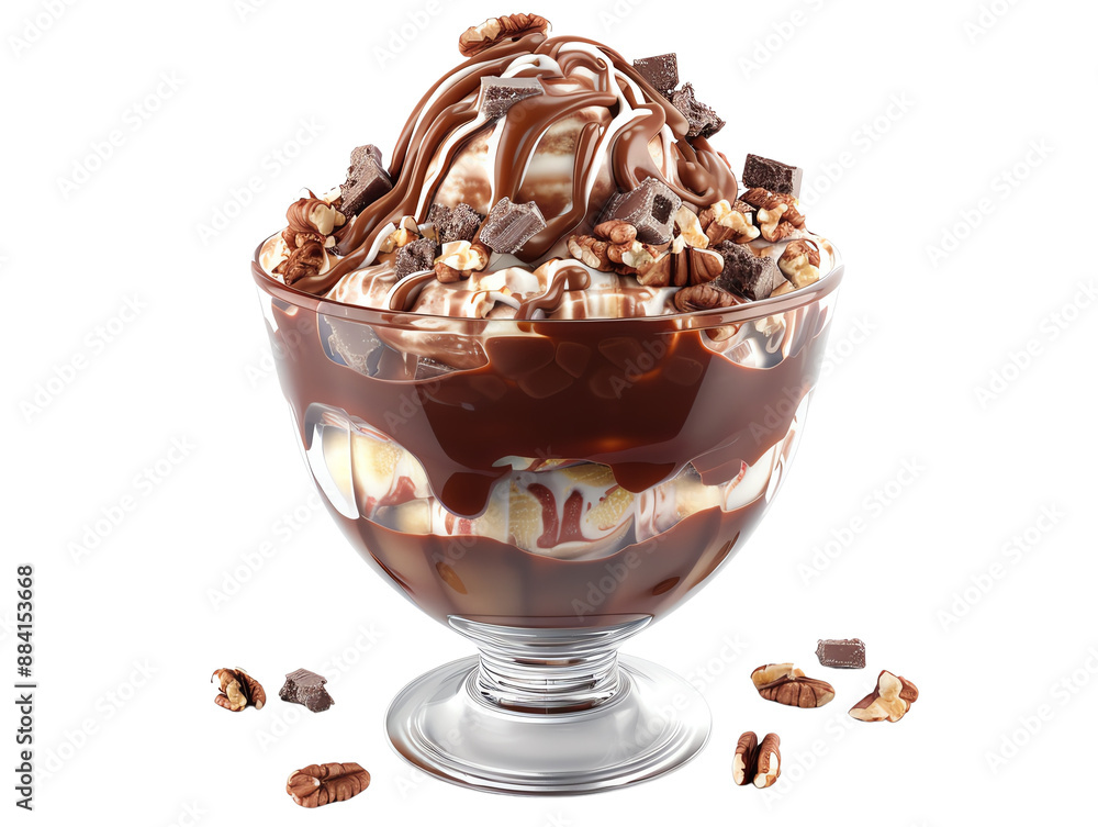 Delightful chocolate sundae in a glass cup topped with nuts and chocolate pieces, perfect for satisfying your sweet cravings. Delightful chocolate sundae in a glass cup topped with nuts and chocolate pieces, perfect for satisfying your sweet cravings.